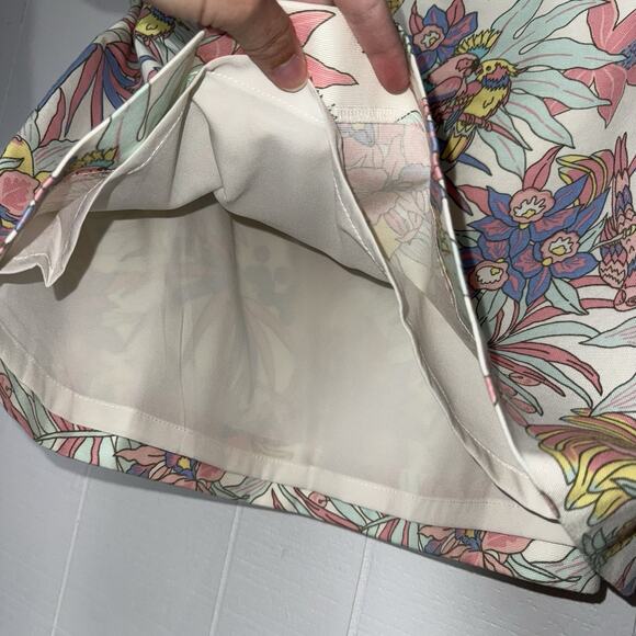 Talbots Women’s Canvas A Line Skirt Tropical Floral Parrot Pastel Pink 4 NWT - Picture 3 of 5